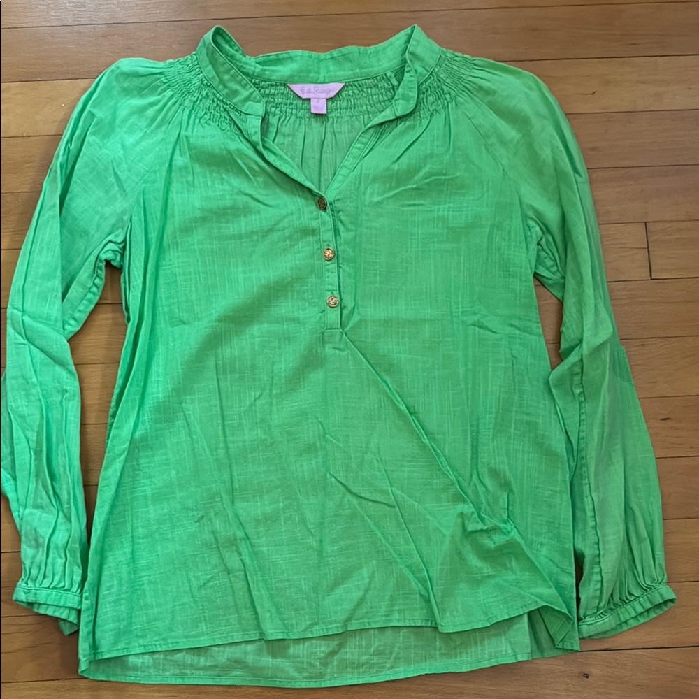 Lilly Pulitzer Green Long Sleeve Buttoned Tunic